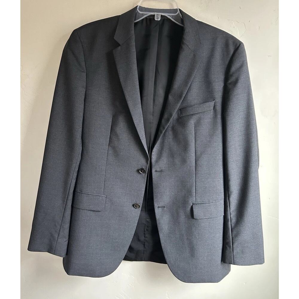 Hugo Boss Mens 40L Gray Virgin Wool Blazer Two Button Sport Coat Jacket